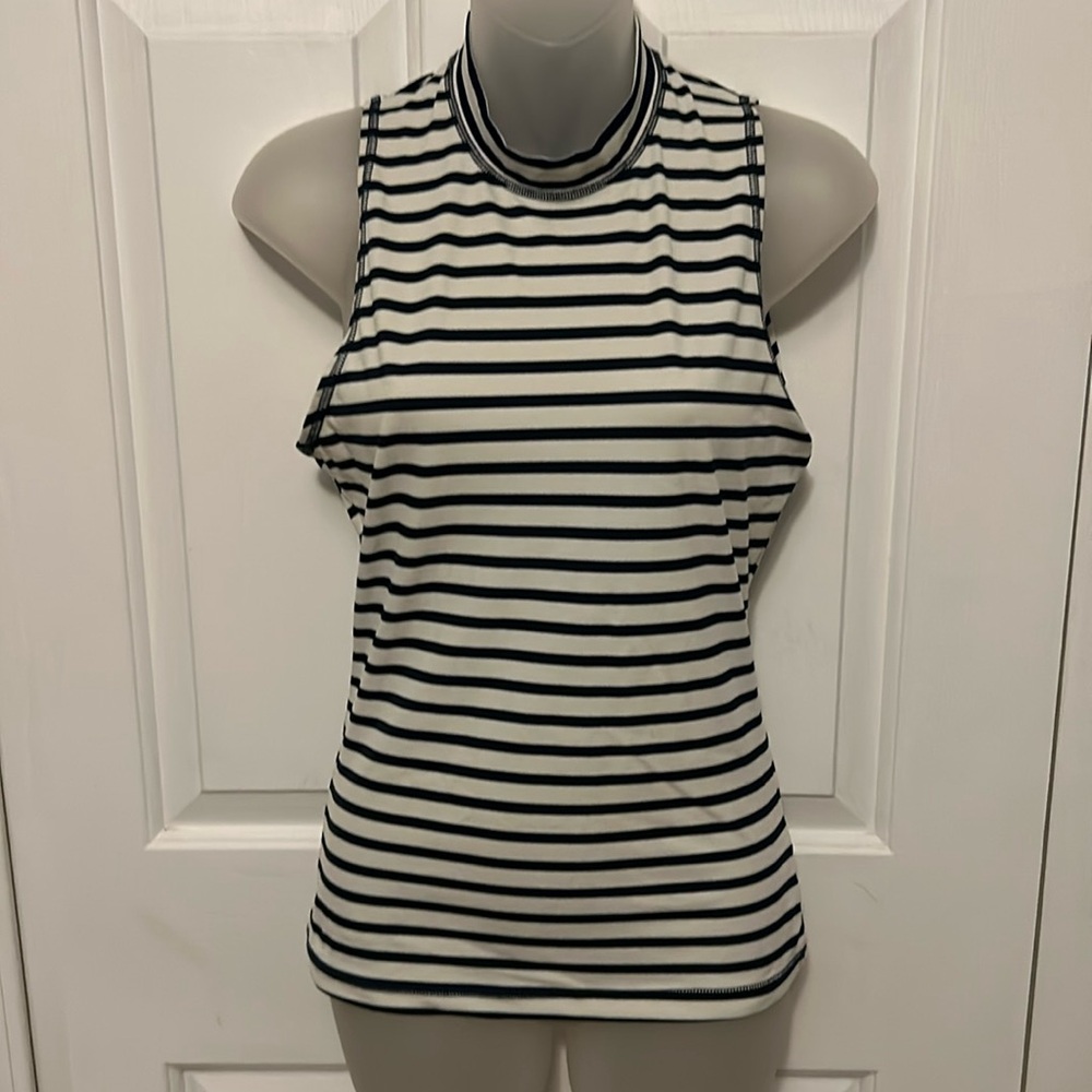 J.Crew S Sleeveless Rash Guard Swim Top striped Navy White GUC B131
